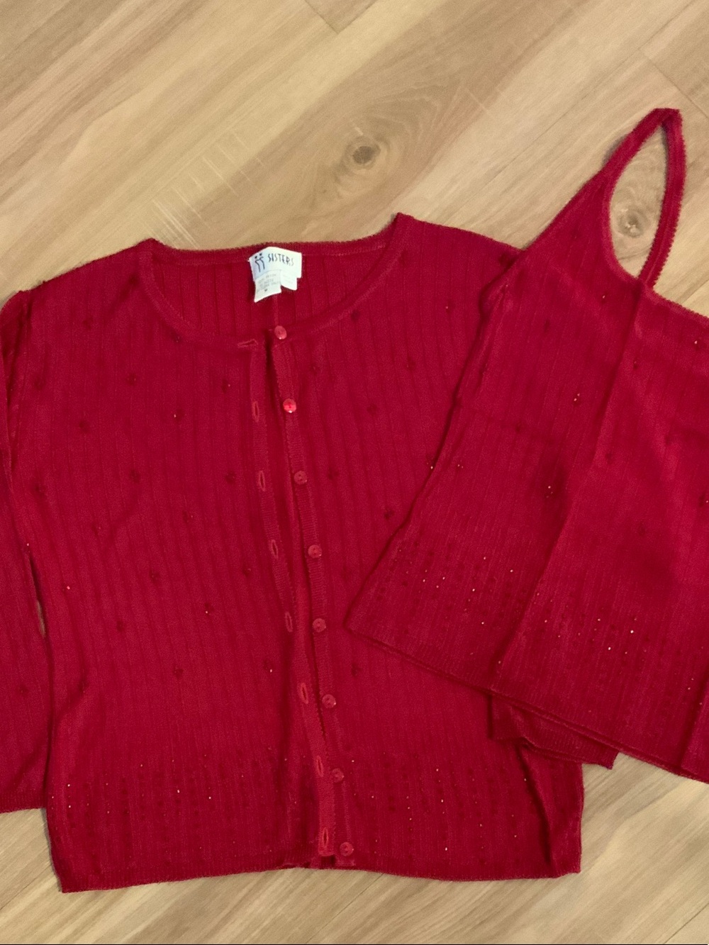 Red Ribbed Knit Cardigan & Tank Set